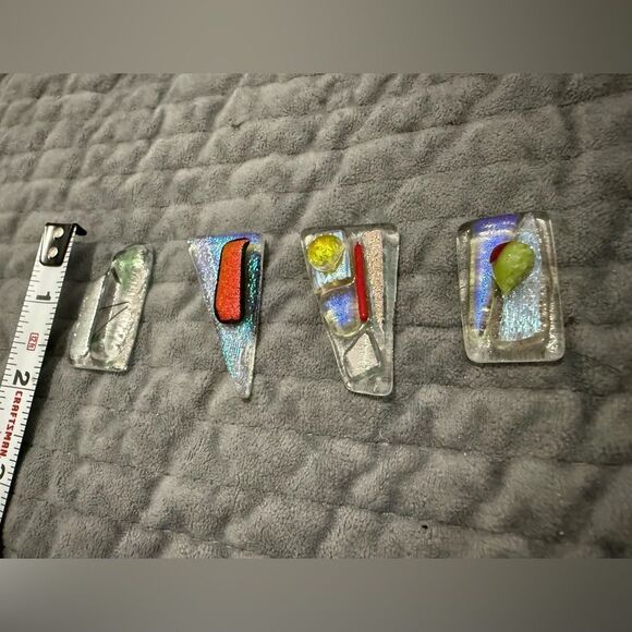 Set of 2 Dichroic Glass Pendants – Iridescent Modern Abstract Pieces - Picture 10 of 17